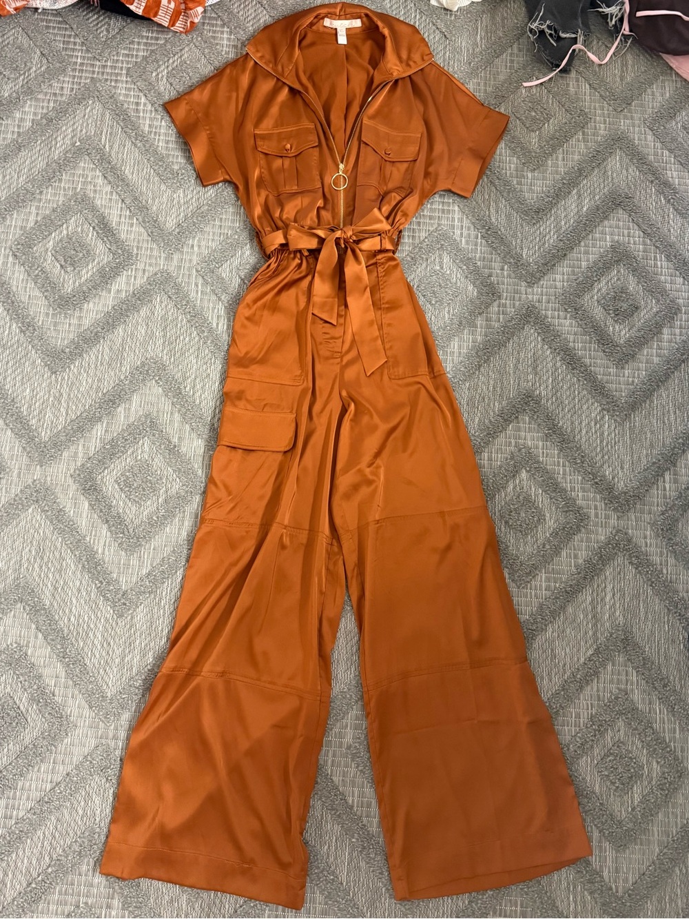 Satin Jumpsuit with Tie Waist